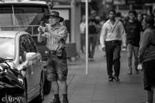 Queen Street Auckland city, black and white photo by Mike Wheelton